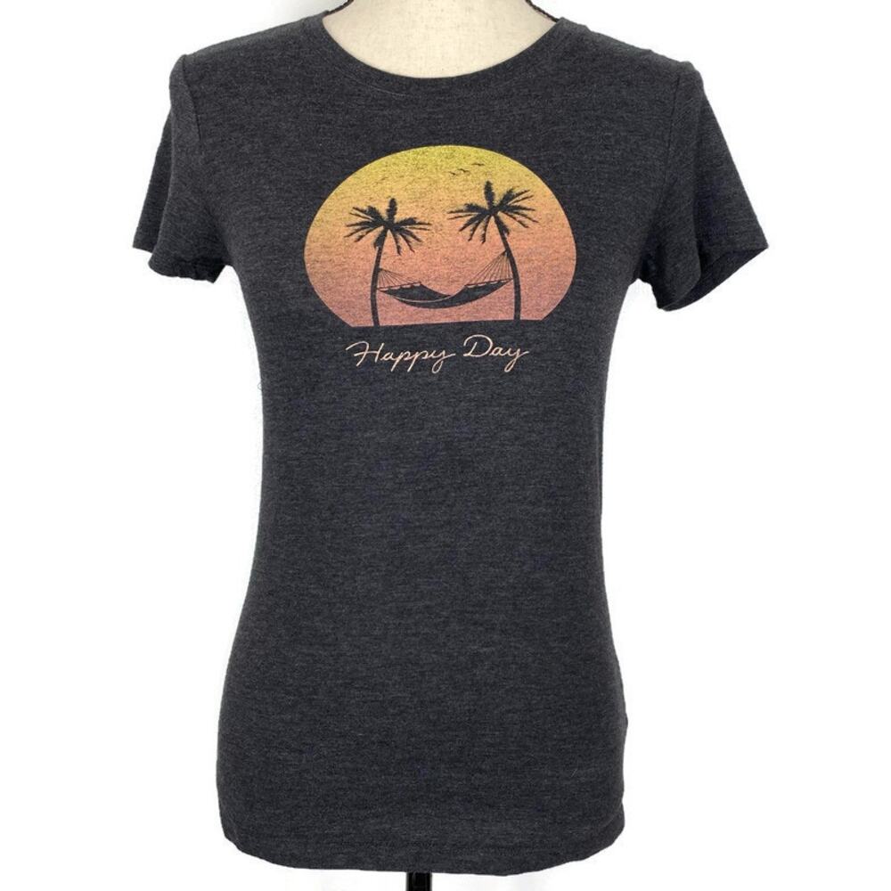 Free State Graphic Tee Happy Day Hammock Short Sleeve Charcoal Womens Sz Med
